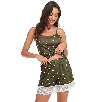 Pajama Sets For Women Lingerie Sleepwear 2 pc Cami Shorts Set V Neck Pj Lace Sleepwear