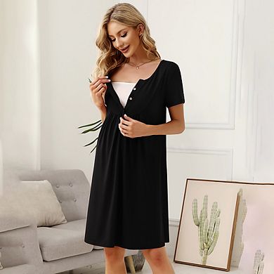 Womens Maternity Dress Short Sleeve Mini Summer Dresses Nursing Casual Solid Color Breastfeeding