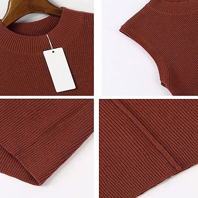 Solid knit pullover top with mock neck, and three quarter bell sleeves.