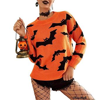 Fall Halloween Knitted Sweater For Women Winter Holiday Pullover Sweatshirt Tops Crew Neck