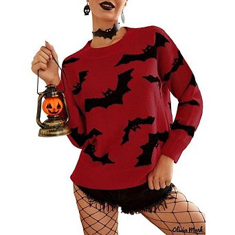 Fall Halloween Knitted Sweater For Women Winter Holiday Pullover Sweatshirt Tops Crew Neck