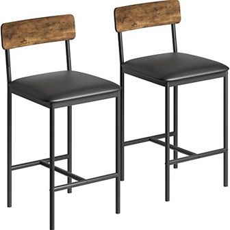Bar Stools Set of 2, Upholstered Bar Chairs with Back, 25.5 in Kitchen Bar Stools