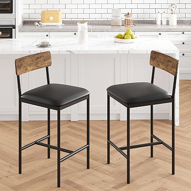Bar Stools Set of 2, Upholstered Bar Chairs with Back, 25.5 Inches Kitchen Bar Stools