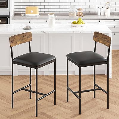 Bar Stools Set of 2 Upholstered Bar Chairs with Back 25.5 Inches Kitchen Bar Stools