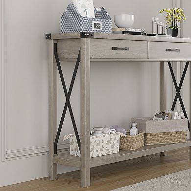 Console Table with 2 Drawers, Farmhouse Entryway Table with Storage Shelf