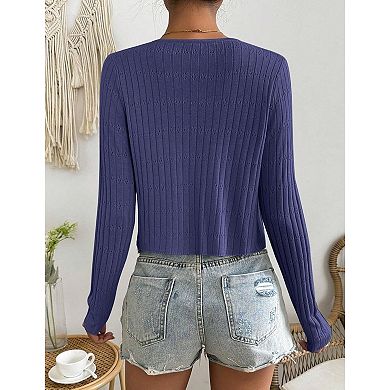 Womens Lightweight Long Sleeve Cardigan Tie Front Shrugs Knit Cardigan Crop Tops