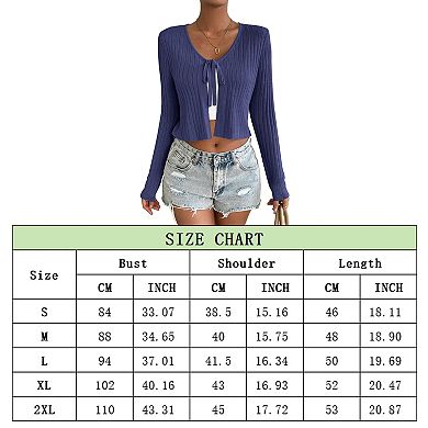 Womens Lightweight Long Sleeve Cardigan Tie Front Shrugs Knit Cardigan Crop Tops
