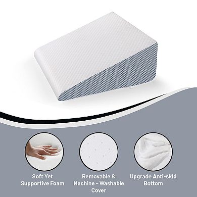 Continental Sleep, 12" Bed Wedge Pillow With High Density Foam, Stylish Chic Jacquard Cover, White