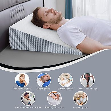 Continental Sleep, 12" Bed Wedge Pillow With High Density Foam, Stylish Chic Jacquard Cover, White