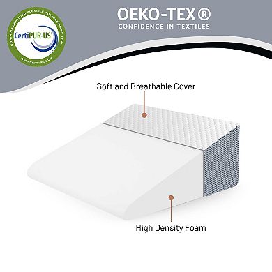Continental Sleep, 12" Bed Wedge Pillow With High Density Foam, Stylish Chic Jacquard Cover, White