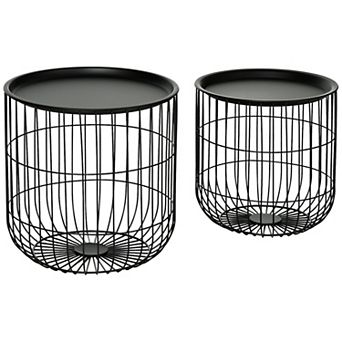 Homcom Stacking Nesting Tables, Round Coffee Table Set Of 2, Black