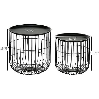 Homcom Stacking Nesting Tables, Round Coffee Table Set Of 2, Black