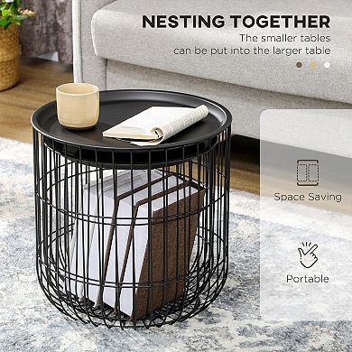 Homcom Stacking Nesting Tables, Round Coffee Table Set Of 2, Black