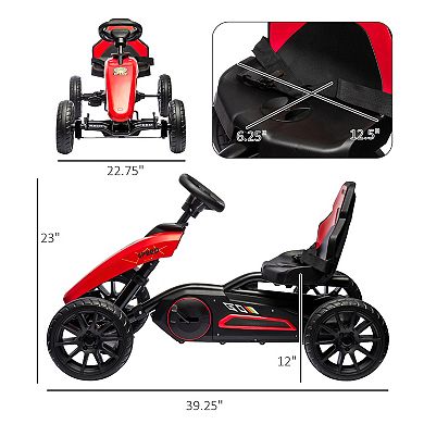 Kids Pedal Go Kart W/ Swing Axle, Shock-absorbed Wheels, Blue