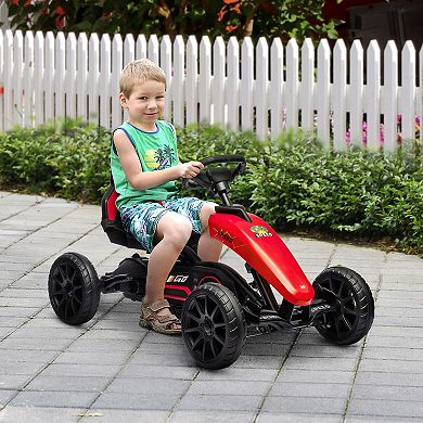 Kids Pedal Go Kart W/ Swing Axle, Shock-absorbed Wheels, Blue