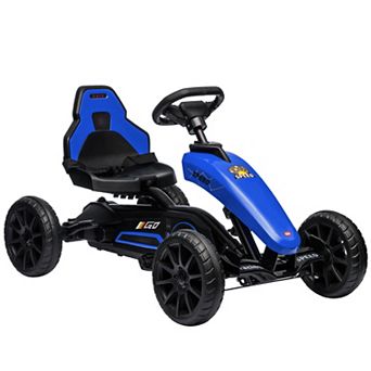 Kids Pedal Go Kart W/ Swing Axle, Shock-absorbed Wheels, Blue