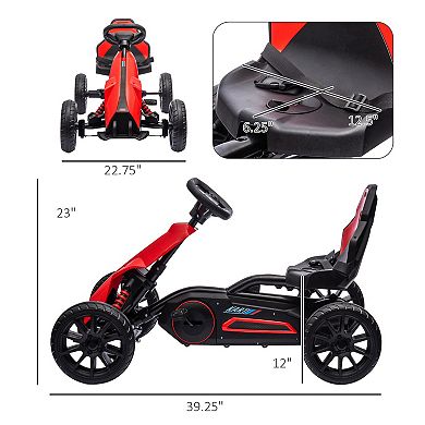 Kids Pedal Go Kart W/ Adjustable Seat, Swing Axle, White