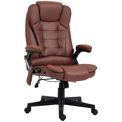 HOMCOM 6 Point Vibrating Massage Office Chair with Heat, Microfiber High Back Executive Office Chair with Reclining Backrest, Armrests, Rust Red