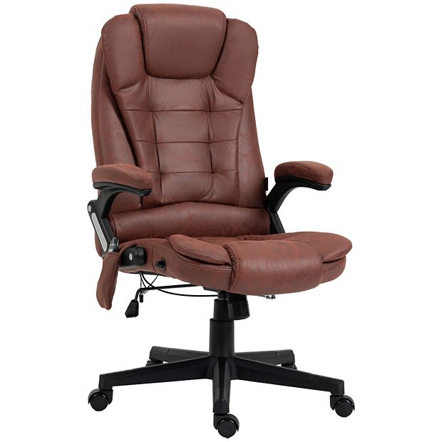 HOMCOM 6 Point Vibrating Massage Office Chair with Heat, Microfiber High Back Executive Office Chair with Reclining Backrest, Armrests, Rust Red