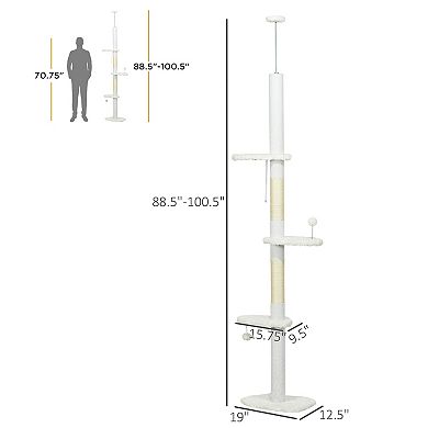 8.4' Floor To Ceiling Cat Tree, adjustable height, Cloud Shape White