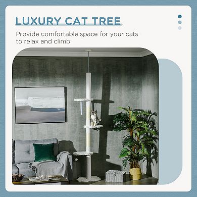 8.4' Floor To Ceiling Cat Tree, adjustable height, Cloud Shape White