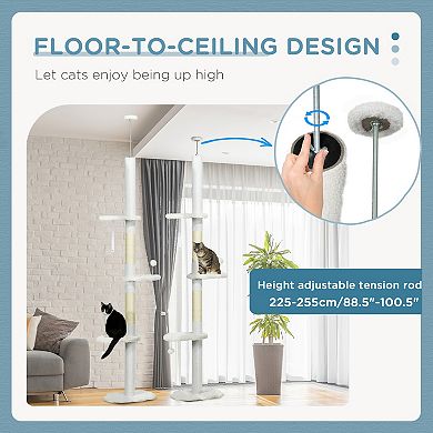 8.4' Floor To Ceiling Cat Tree, adjustable height, Cloud Shape White