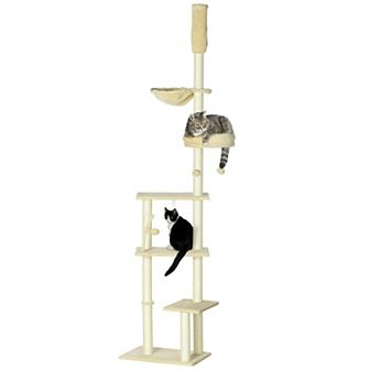 90.5" - 98.5" Floor To Ceiling Cat Tree With Hammock, Cat Climbing Tower, Beige