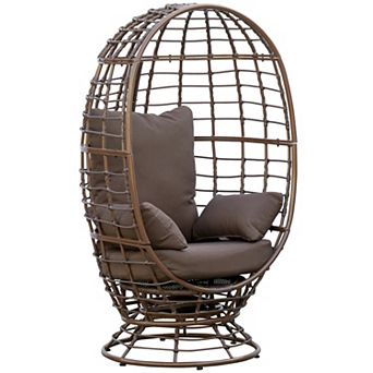 Round Pe Rattan Teardrop Lounge Chair W/ Cushion & Weathered Design