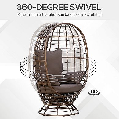 Round Pe Rattan Teardrop Lounge Chair W/ Cushion & Weathered Design