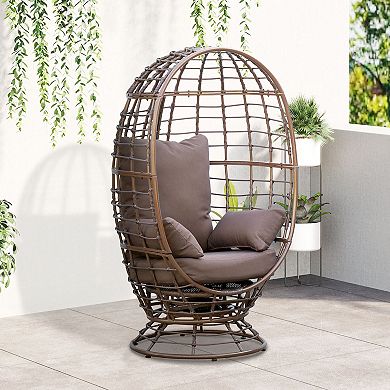 Round Pe Rattan Teardrop Lounge Chair W/ Cushion & Weathered Design