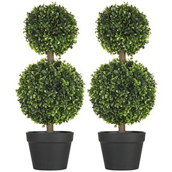 Homcom 2 Pack Artificial Boxwood Topiary Ball Trees For Indoor Outdoor