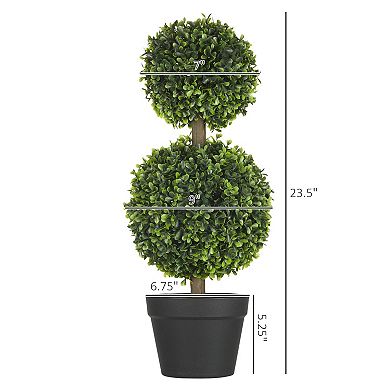 Homcom 2 Pack Artificial Boxwood Topiary Ball Trees For Indoor Outdoor