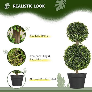 Homcom 2 Pack Artificial Boxwood Topiary Ball Trees For Indoor Outdoor