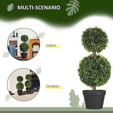 Homcom 2 Pack Artificial Boxwood Topiary Ball Trees For Indoor Outdoor