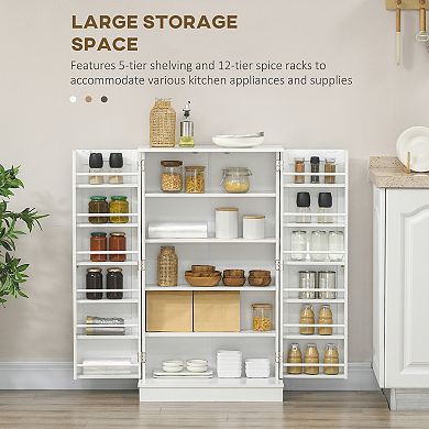 Homcom Kitchen Pantry Storage Cabinet W/ 5-tier Shelving, 12 Spice Racks
