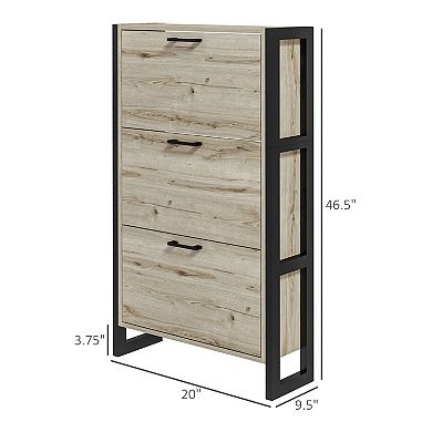 Homcom Shoe Cabinet With 3 Flip Drawers Narrow Shoe Storage Cabinet