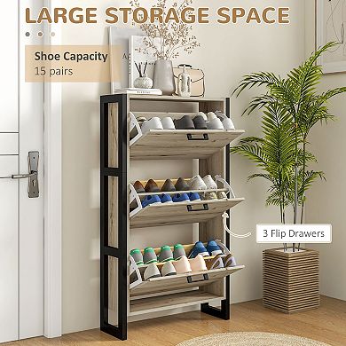 Homcom Shoe Cabinet With 3 Flip Drawers Narrow Shoe Storage Cabinet