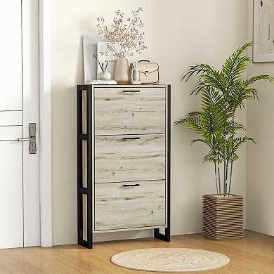 Homcom Shoe Cabinet With 3 Flip Drawers Narrow Shoe Storage Cabinet