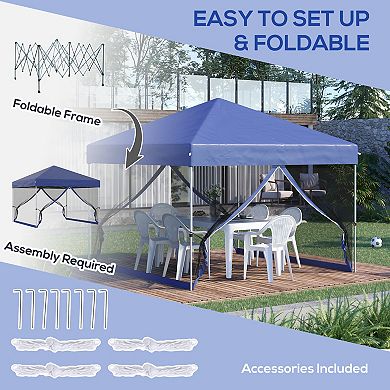 Outsunny 10ft x 10ft Pop Up Canopy Party Tent with Adjustable Height, Blue
