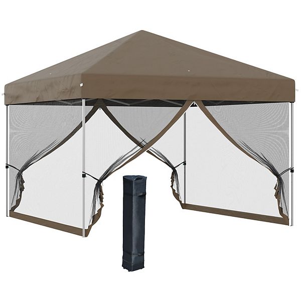 Outsunny 10' X 10' Pop Up Canopy Party Tent With Adjustable Height - Khaki