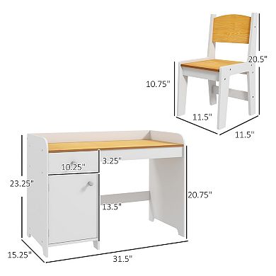 Kids Desk And Chair Set With Storage, Study Desk With Chair, White