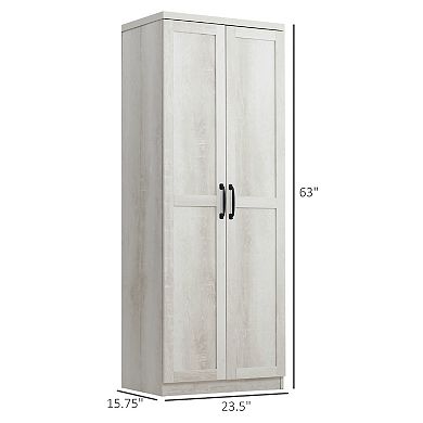 63" Rustic 2-door Kitchen Freestanding Storage Cabinet Pantry Shelves, Brown