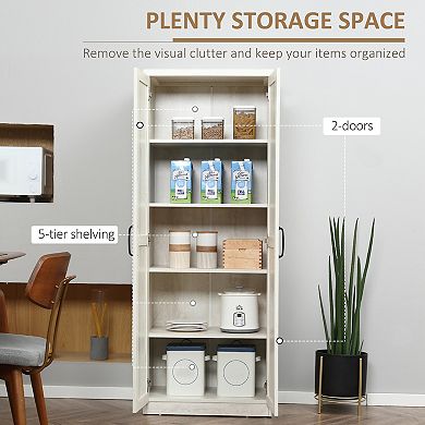 63" Rustic 2-door Kitchen Freestanding Storage Cabinet Pantry Shelves, Brown