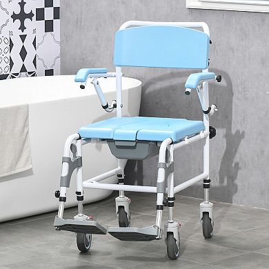 Homcom Shower Commode Wheelchair With 4 Wheels, Blue