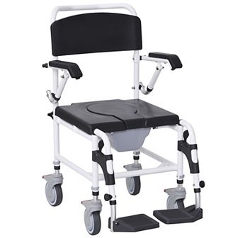 Homcom Shower Commode Wheelchair With 4 Wheels, Blue
