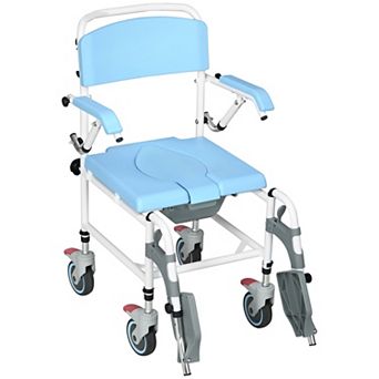 HOMCOM Shower Commode Wheelchair with 4 Wheels