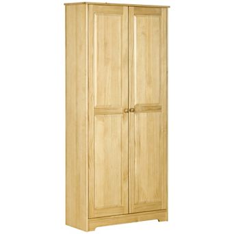 HOMCOM 67" Pinewood Kitchen Pantry Storage Cabinet with 2 Doors
