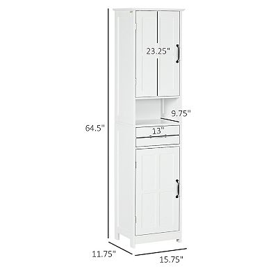 Kleankin Bathroom Storage Cabinet Linen Tower With Open Shelf Drawer White