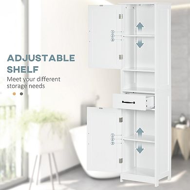Kleankin Bathroom Storage Cabinet Linen Tower With Open Shelf Drawer White