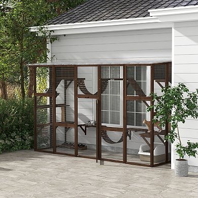 Pawhut Catio Playground Outdoor Cat Enclosure Wooden W/ Roof